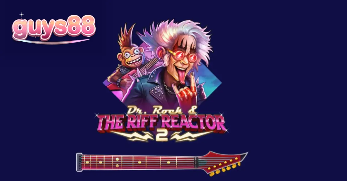 Tampilan visual neon yang energik dari slot Dr. Rock & the Riff Reactor 2