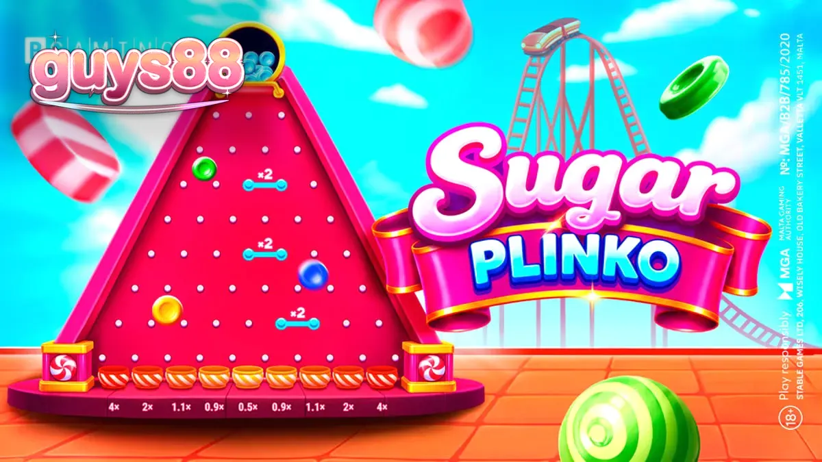 Tampilan visual game Sugar Plinko dengan tema permen yang ceria